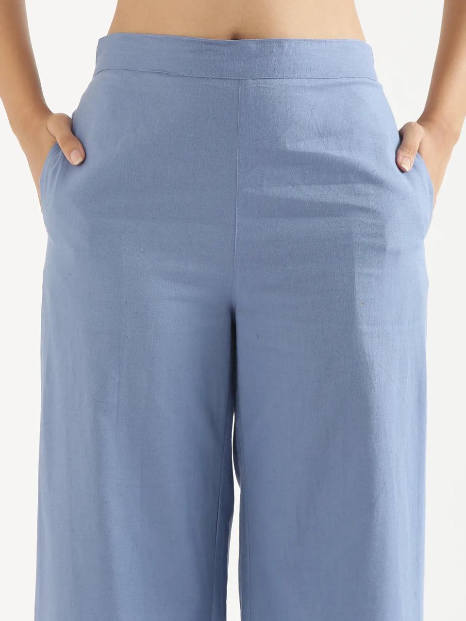 English Blue Mid-Rise Cotton Pocket Trousers - view 2