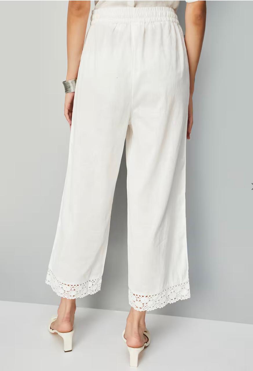 White Lace Detail Palazzo Pants for Women - view 3