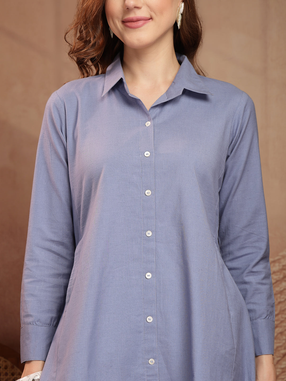 English Blue Cotton Linen Shirt Pant Co-Ord Set - view 5