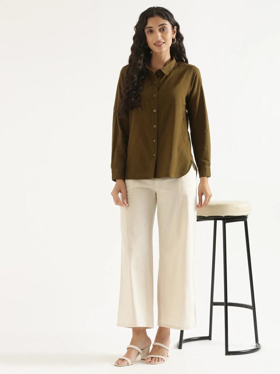 Ecru Natural Mid-Rise Cotton Pocket Trousers - view 1