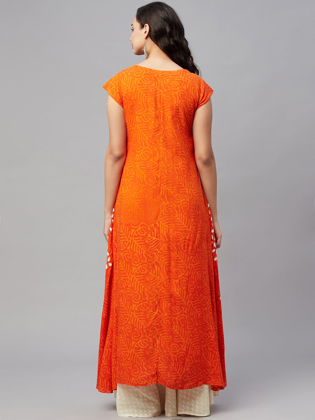 Orange Printed Flared Gown with Inner - view 5