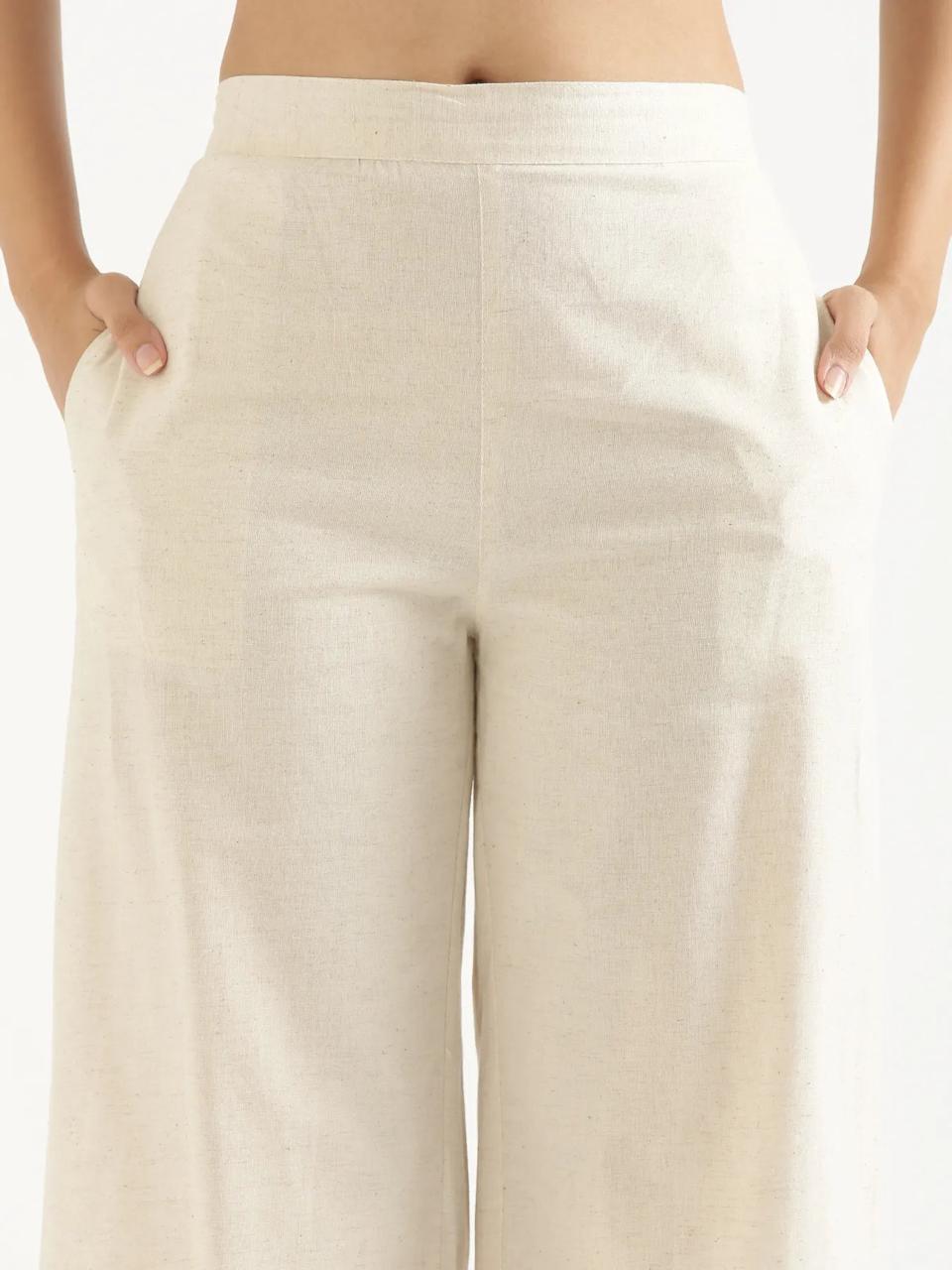 Ecru Natural Mid-Rise Cotton Pocket Trousers - view 2
