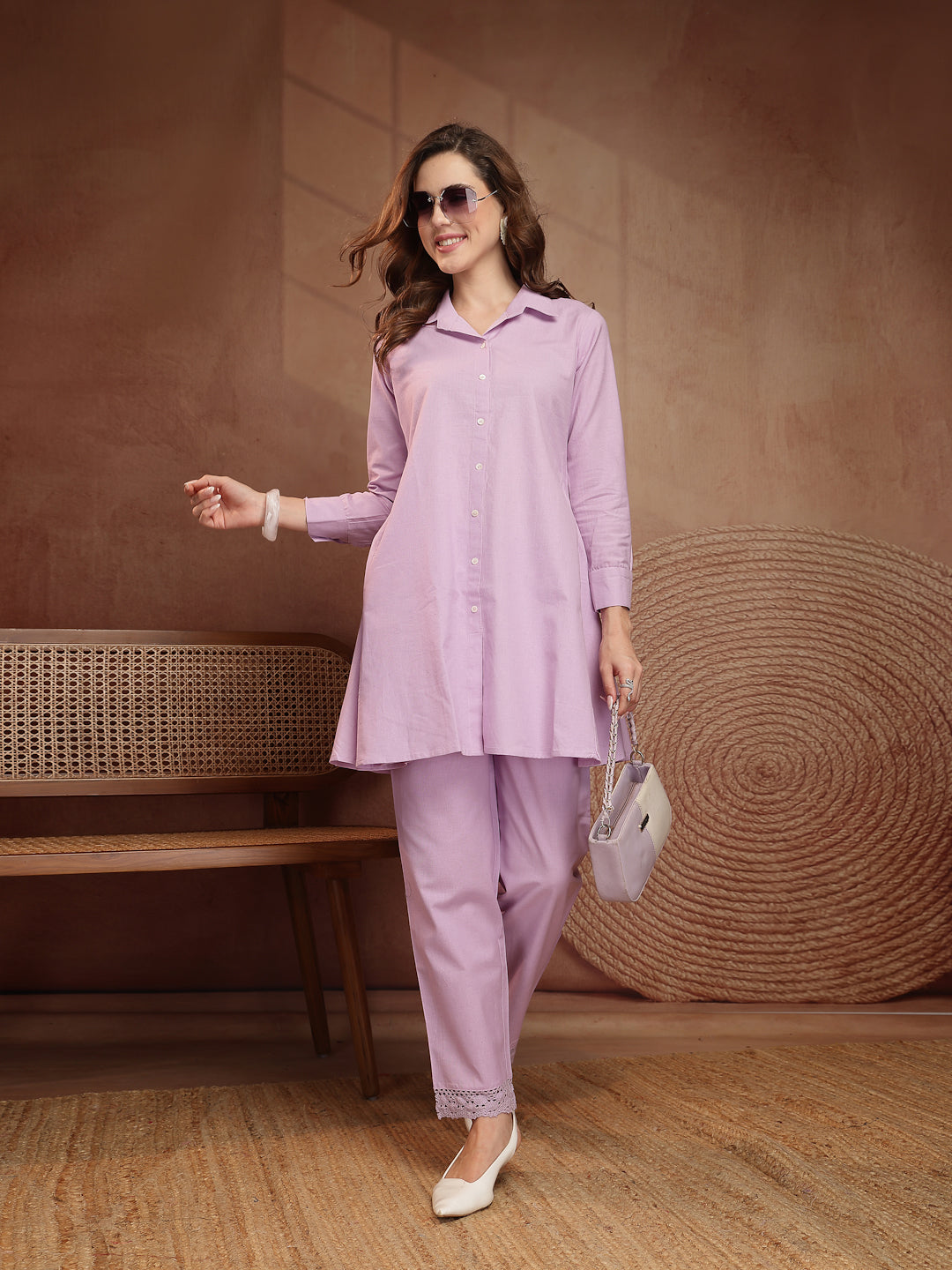Rose Taupe Cotton Linen Shirt Pant Co-Ord Set - view 2