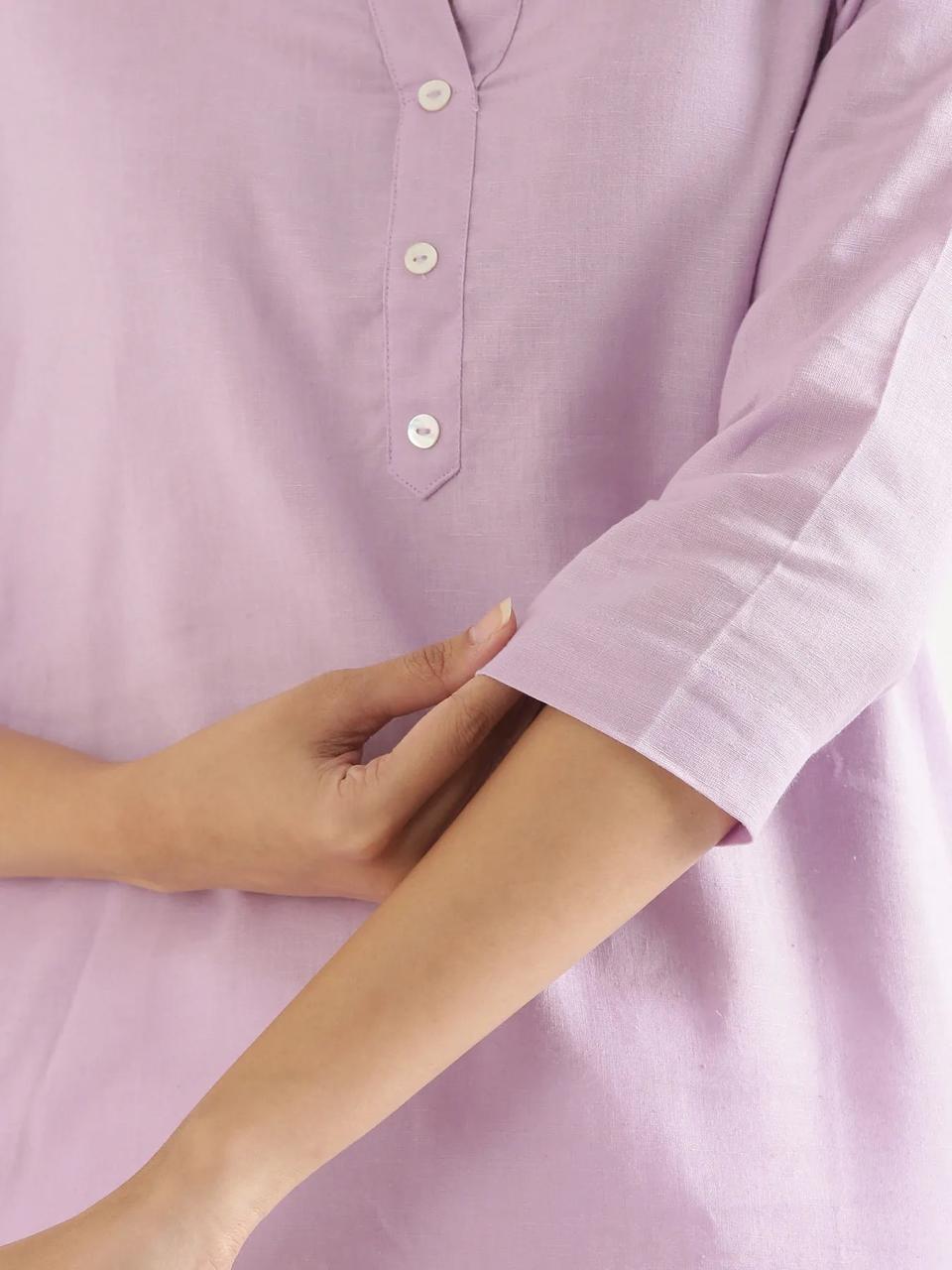 Lilac Mandarin Collar Pure Cotton Kurta - view 6