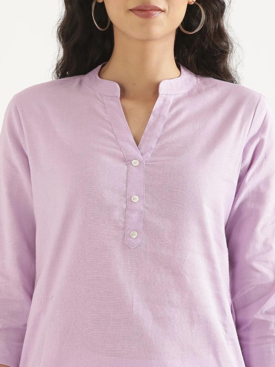 Lilac Mandarin Collar Pure Cotton Kurta - view 5