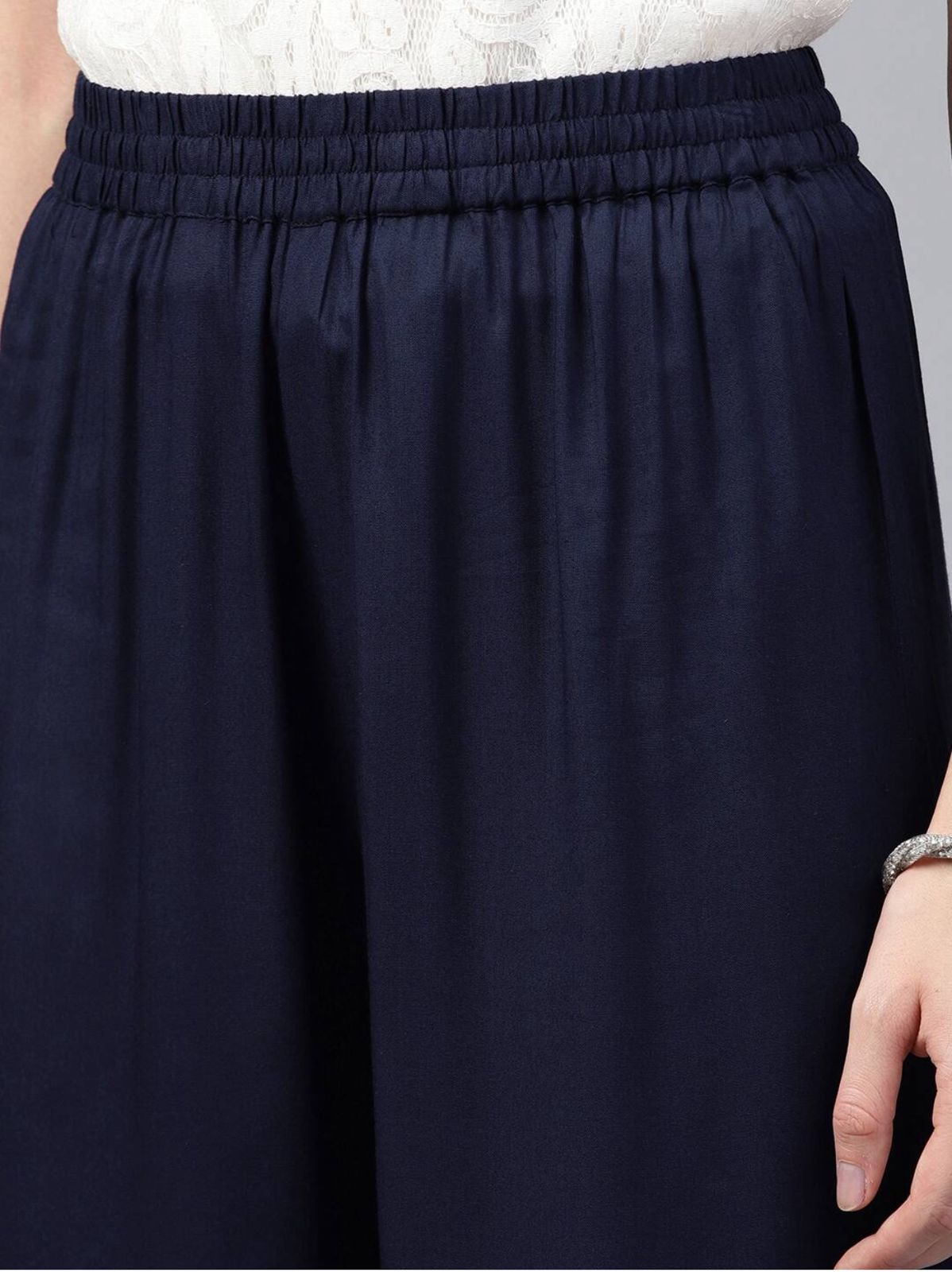 Navy Blue Lace Detail Palazzo Pants for Women - view 5