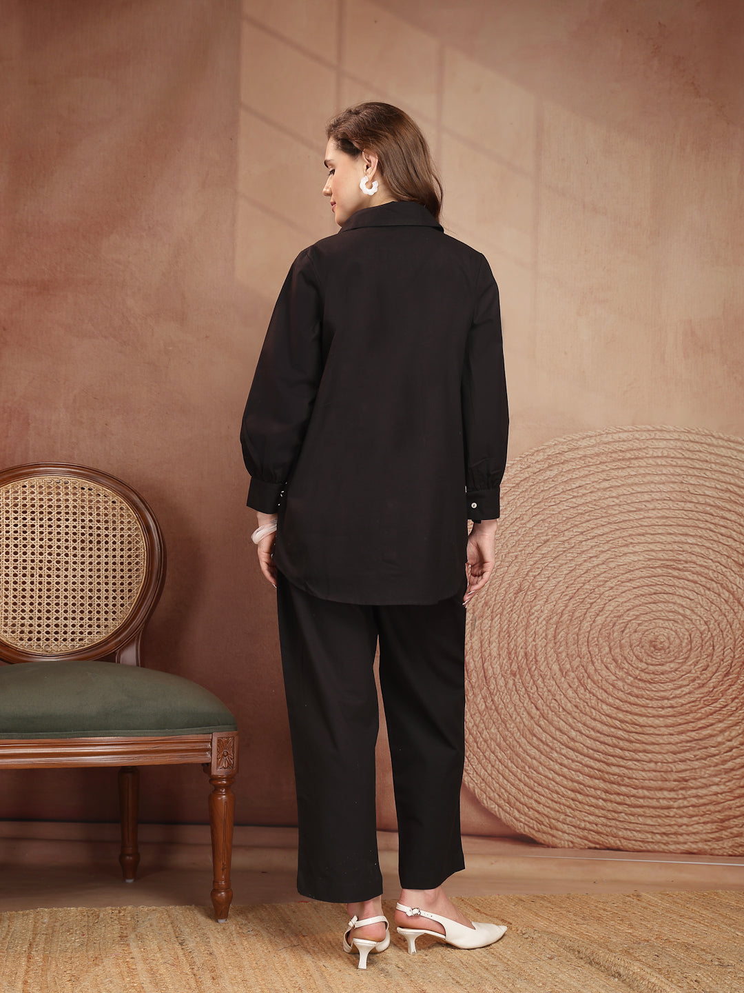 Black Floral Embroidered Linen Co-Ord Set - view 5