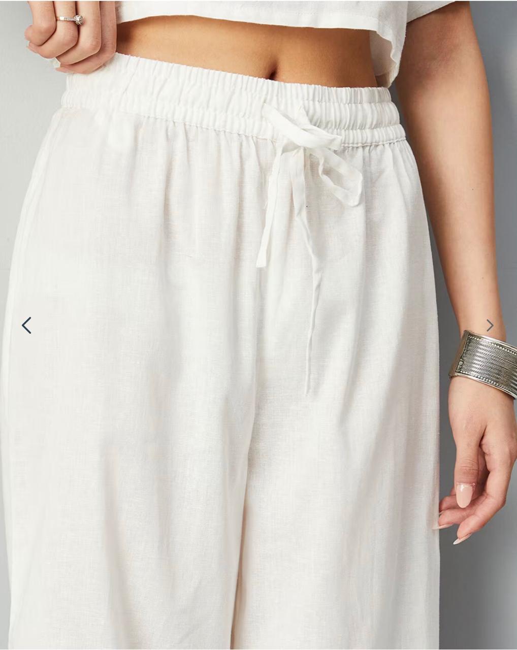 White Lace Detail Palazzo Pants for Women - view 4