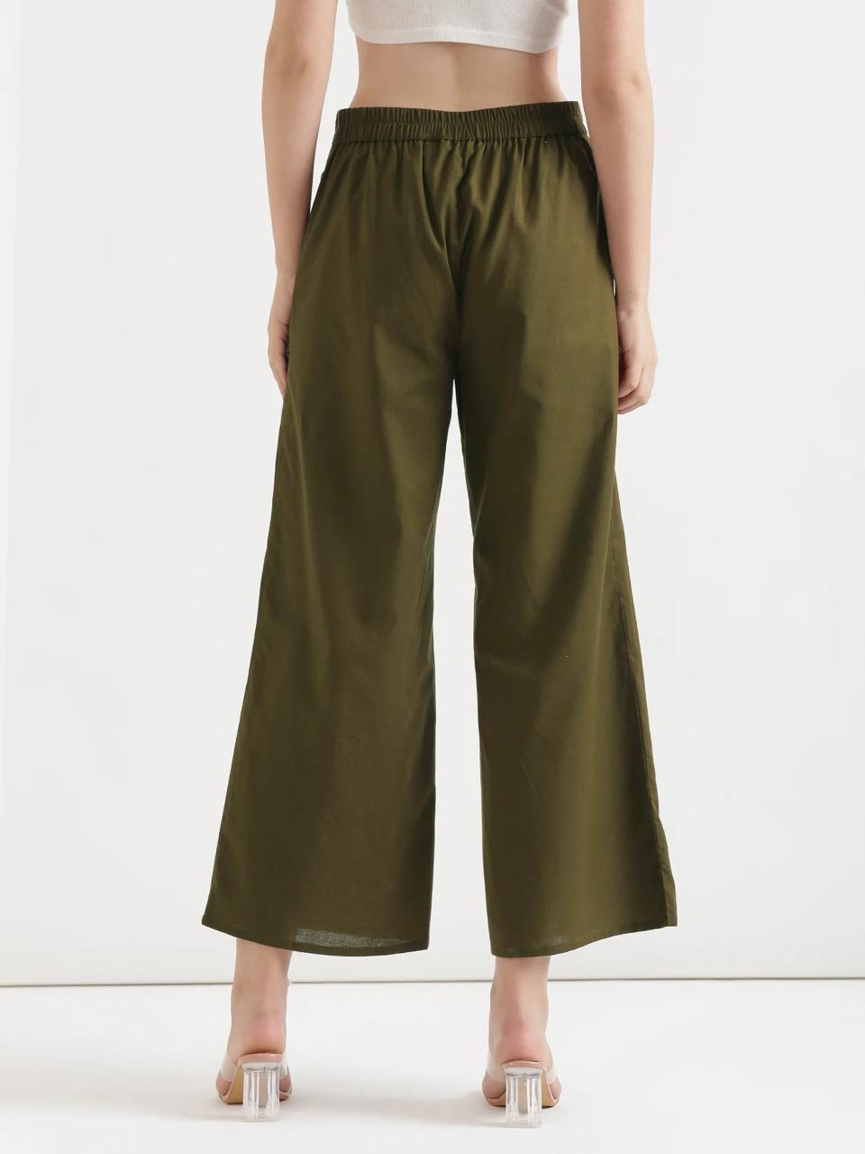 Olive Green Mid-Rise Cotton Pocket Trousers - view 4