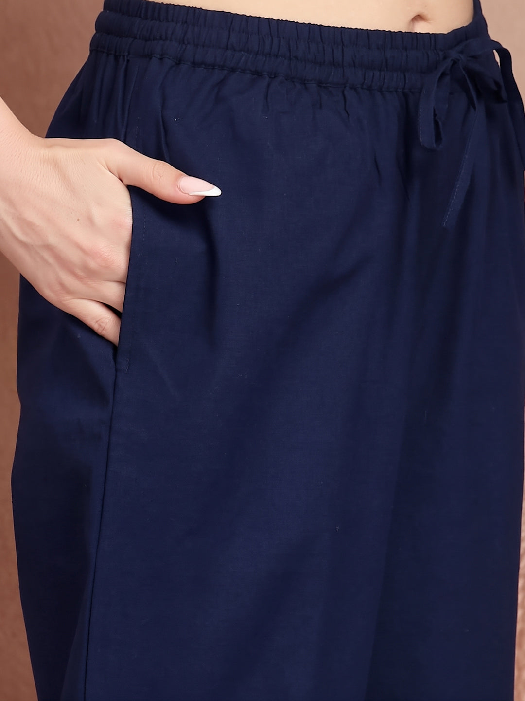 Navy Blue Floral Embroidered Linen Co-Ord Set - view 7