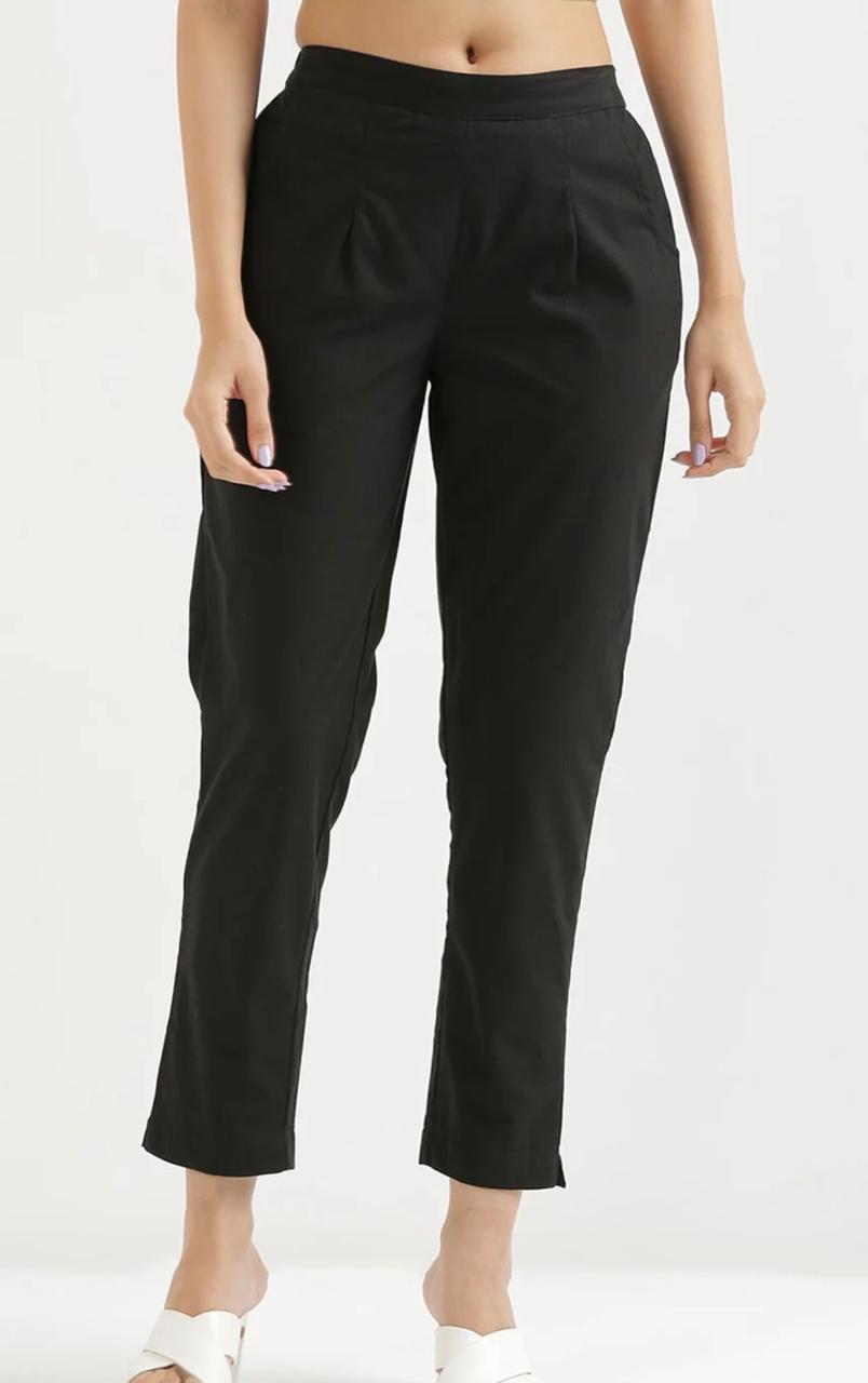 Black Ankle-Length Cotton Flex Pants for Women - view 2