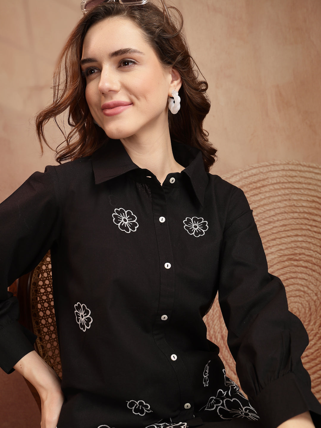Black Floral Embroidered Linen Co-Ord Set - view 6