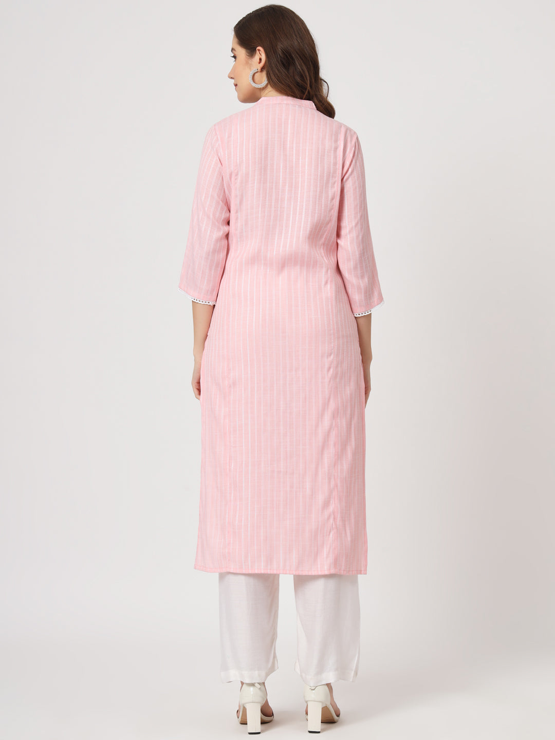 Baby Pink Embroidered Viscose Straight Kurta - view 5