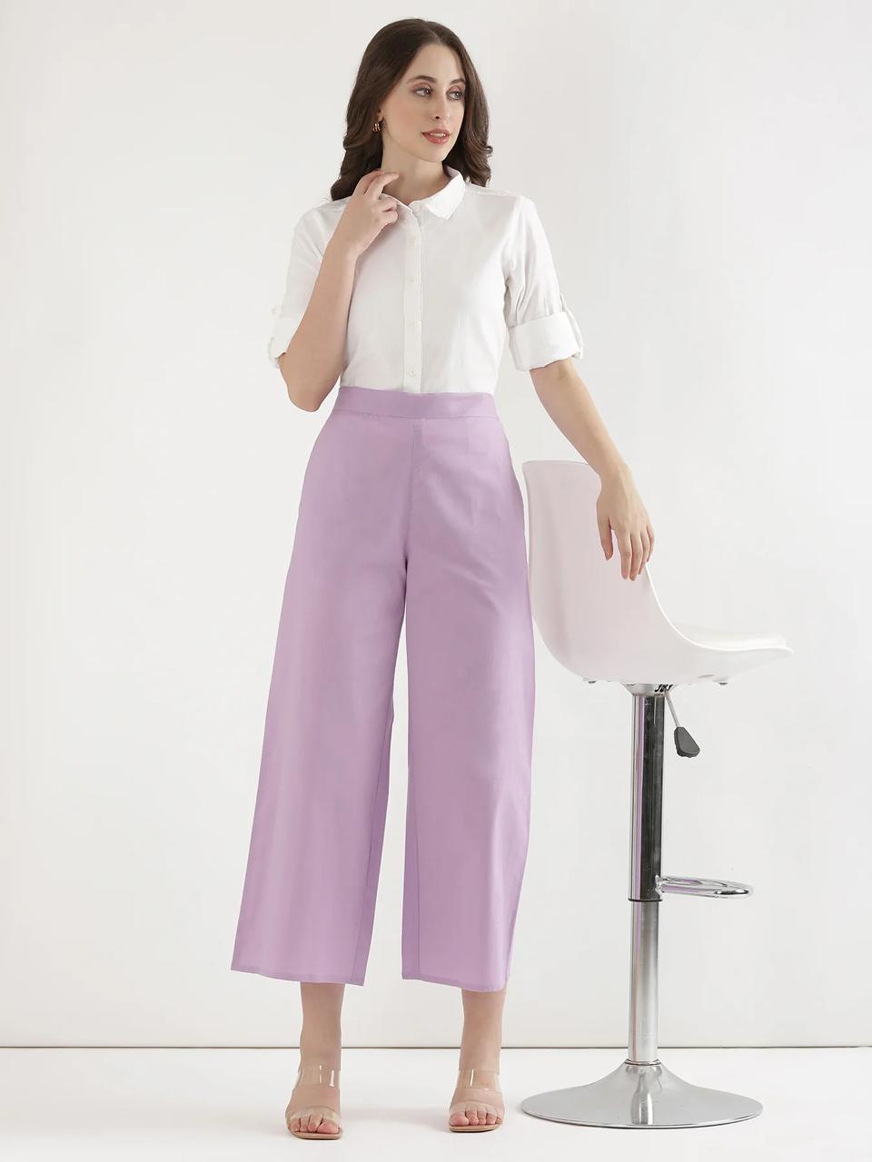 Lilac Mid-Rise Cotton Pocket Trousers - view 1