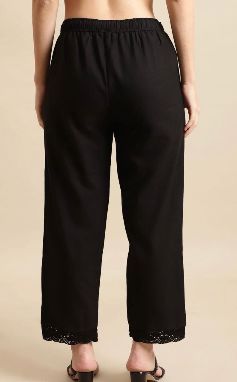 Black Lace Detail Palazzo Pants for Women - view 4