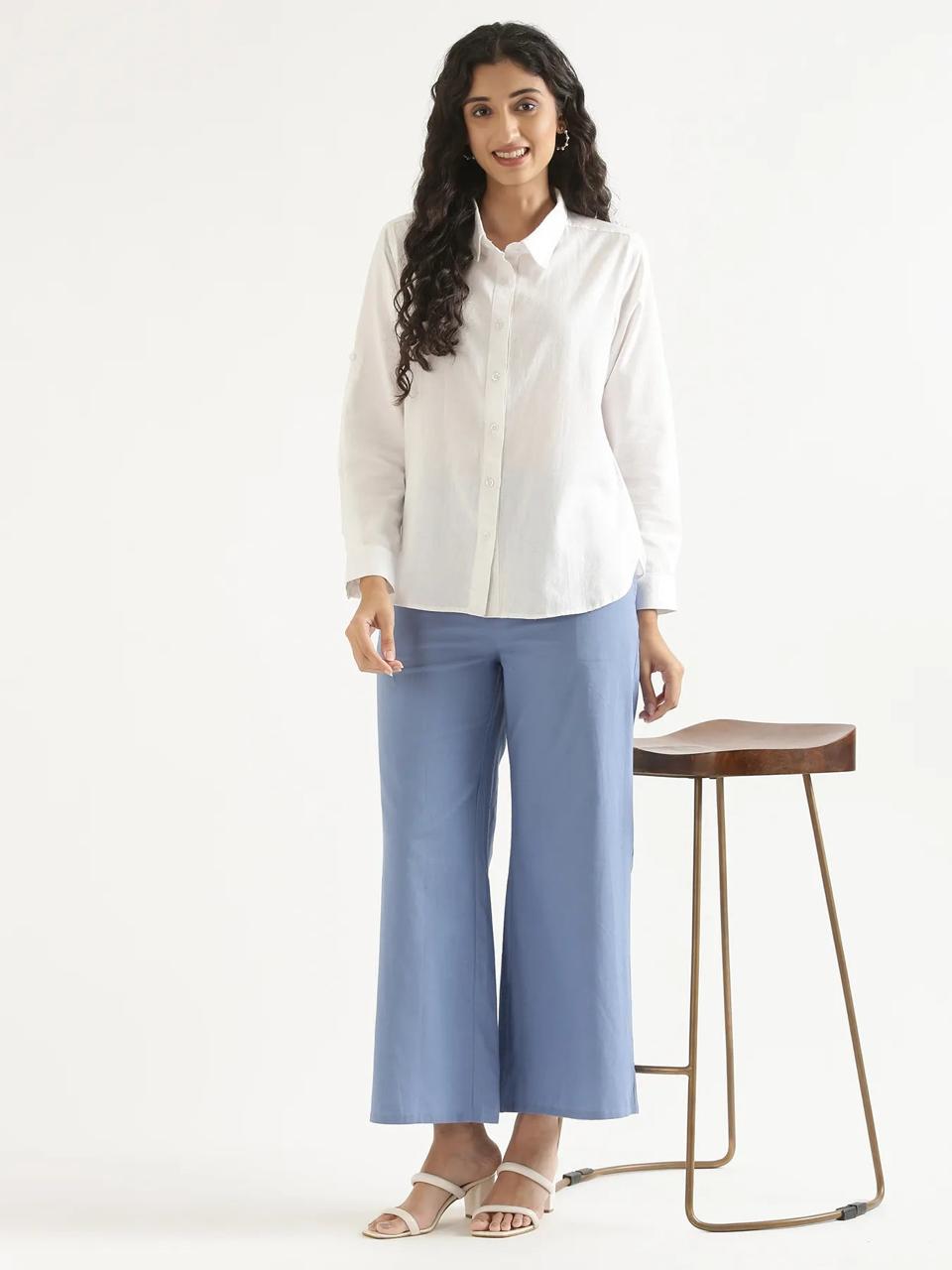 English Blue Mid-Rise Cotton Pocket Trousers - view 1