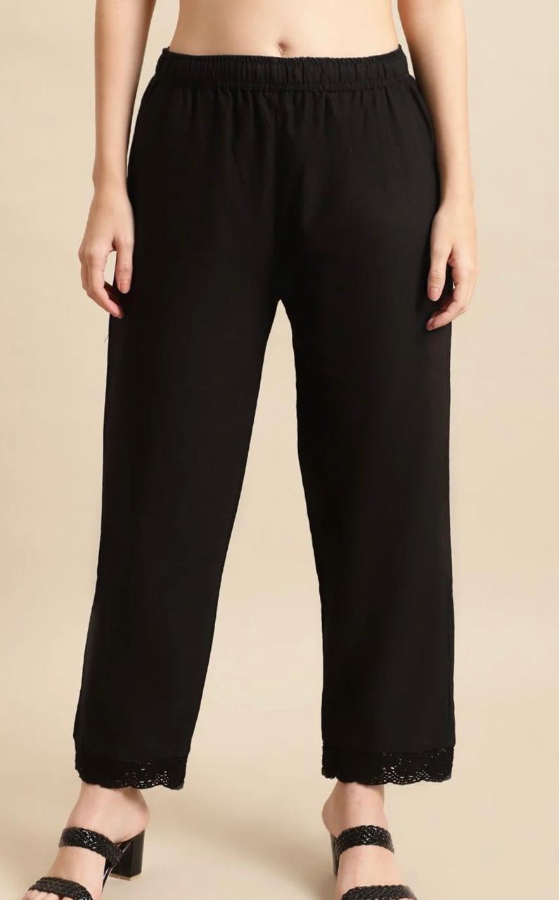 Black Lace Detail Palazzo Pants for Women - view 2