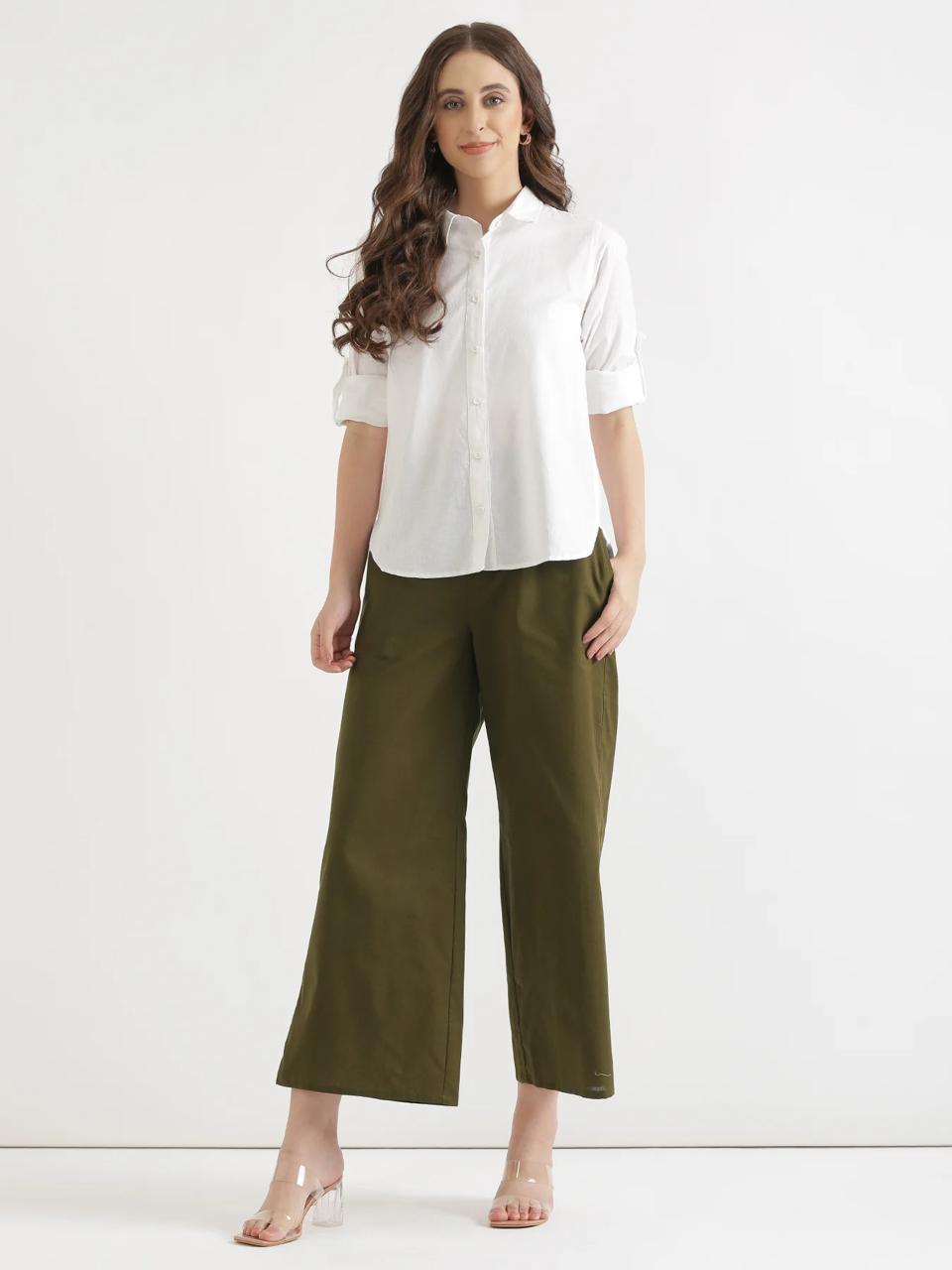 Olive Green Mid-Rise Cotton Pocket Trousers - view 1