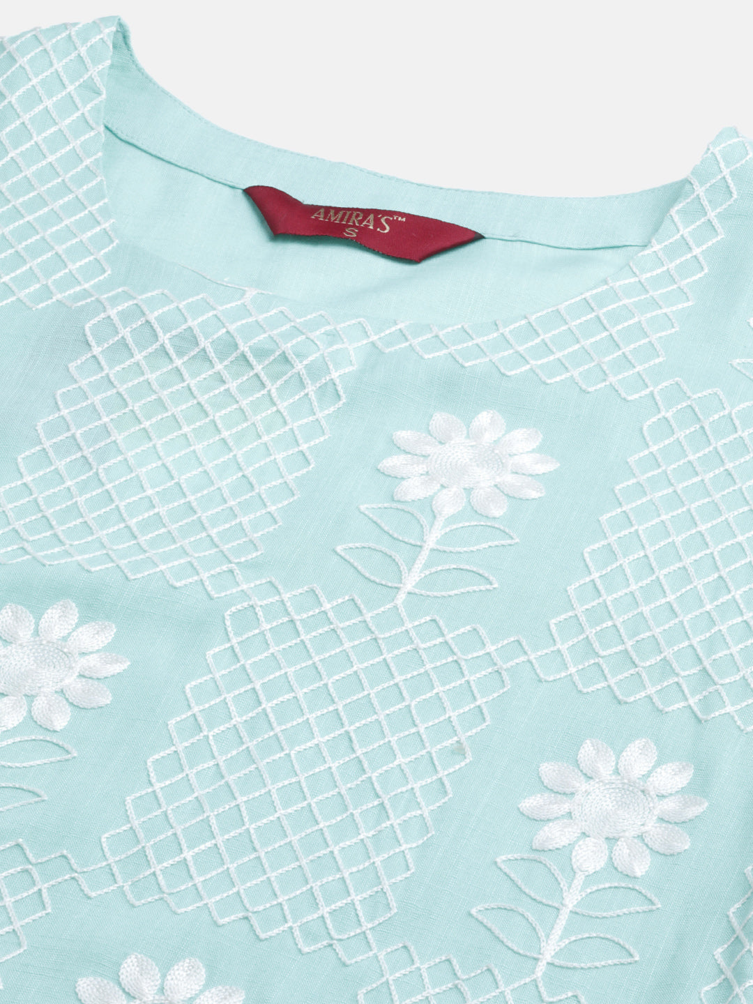 Women's Turquoise Blue Floral Kurta - view 2