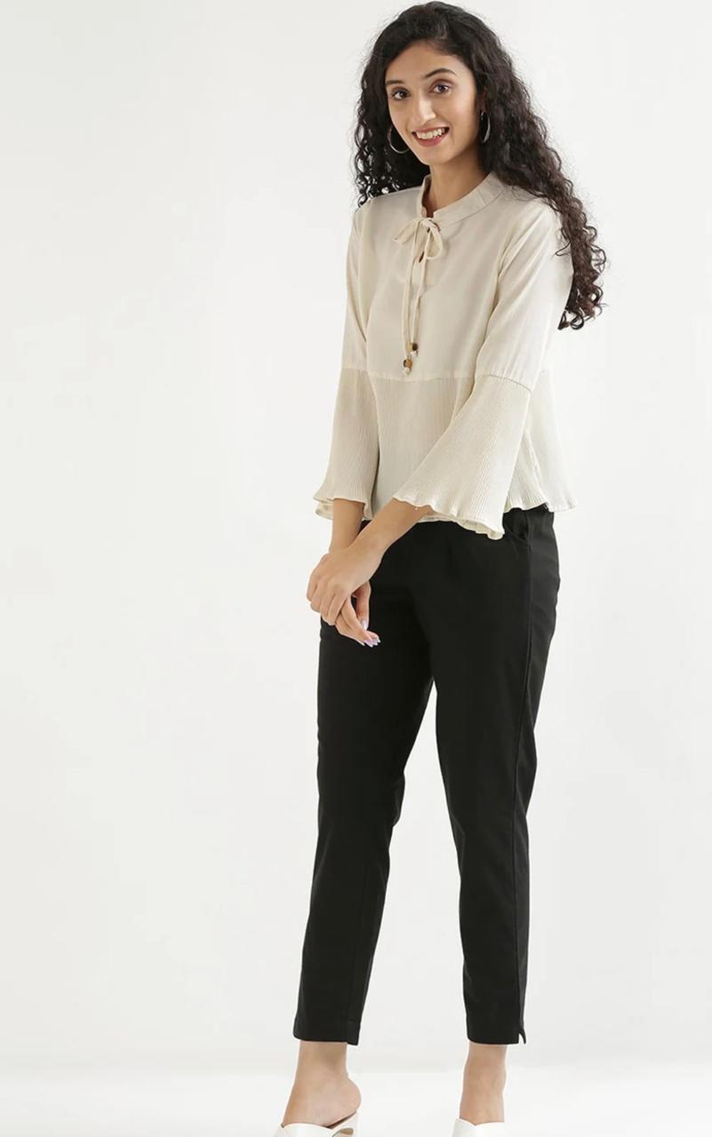 Black Ankle-Length Cotton Flex Pants for Women - view 4