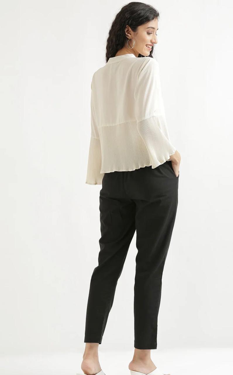 Black Ankle-Length Cotton Flex Pants for Women - view 3