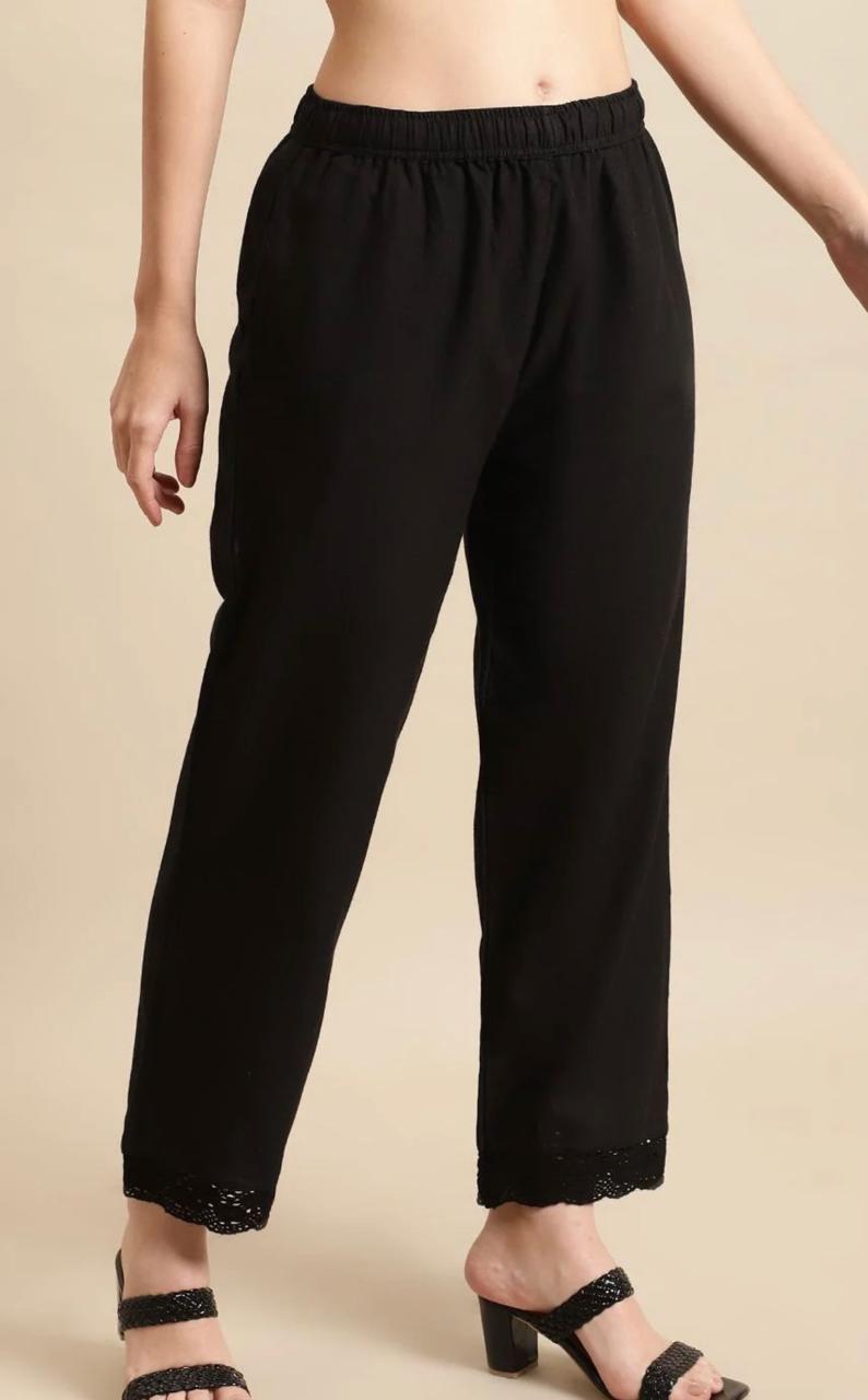 Black Lace Detail Palazzo Pants for Women - view 5
