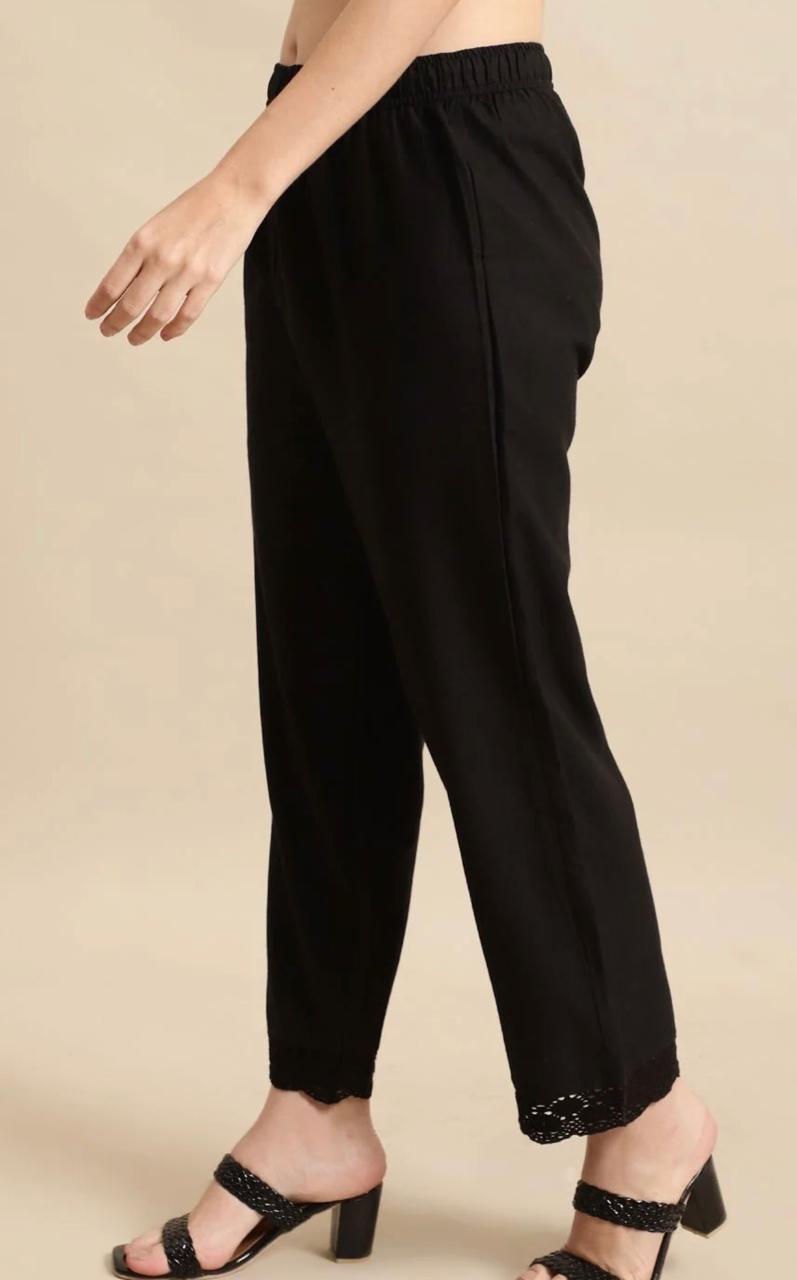 Black Lace Detail Palazzo Pants for Women - view 3