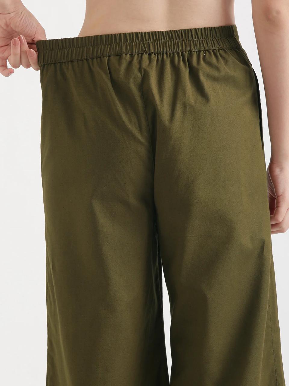 Olive Green Mid-Rise Cotton Pocket Trousers - view 3