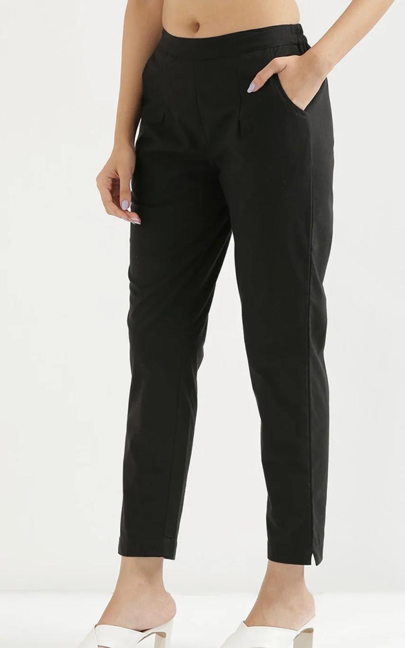 Black Ankle-Length Cotton Flex Pants for Women - view 1
